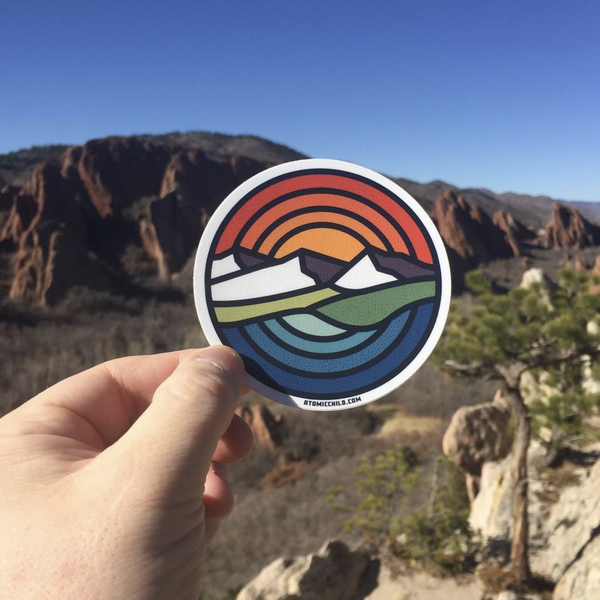 Mountains Sunset Over Water Sticker